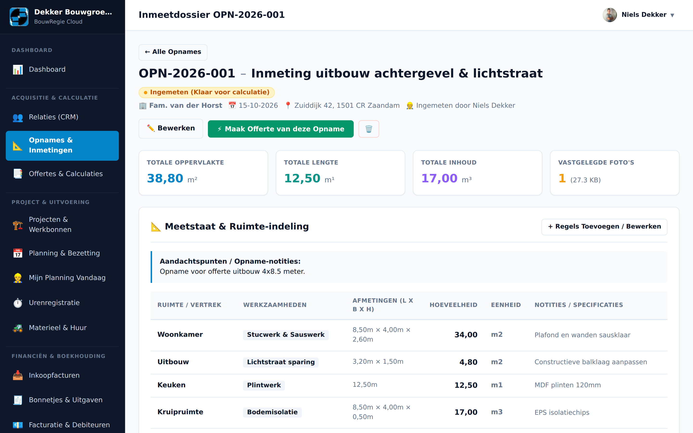 Opname Detail & Ruimteverdeling
